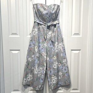 H&M Floral Strapless Wide Leg Cropped Jumpsuit Size 12